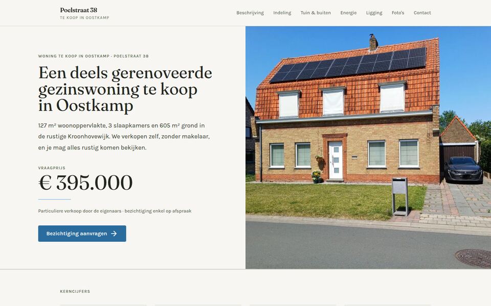 Begin van ontwerp 3: tekst en vraagprijs links, het hele huis rechts